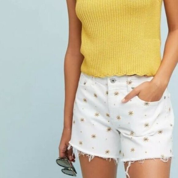 Anthropologie Pilcro Starburst Embroidered Denim Shorts NWT Size 30
